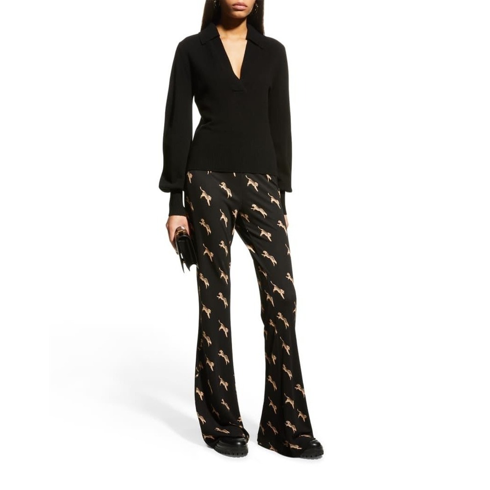 Diane‎ von Furstenberg DVF Black Gold Tiger Print Flare Wide Leg Pants Small